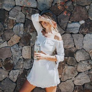 Revolve Lovers + Friends Dress XS with tie front, white/cream.